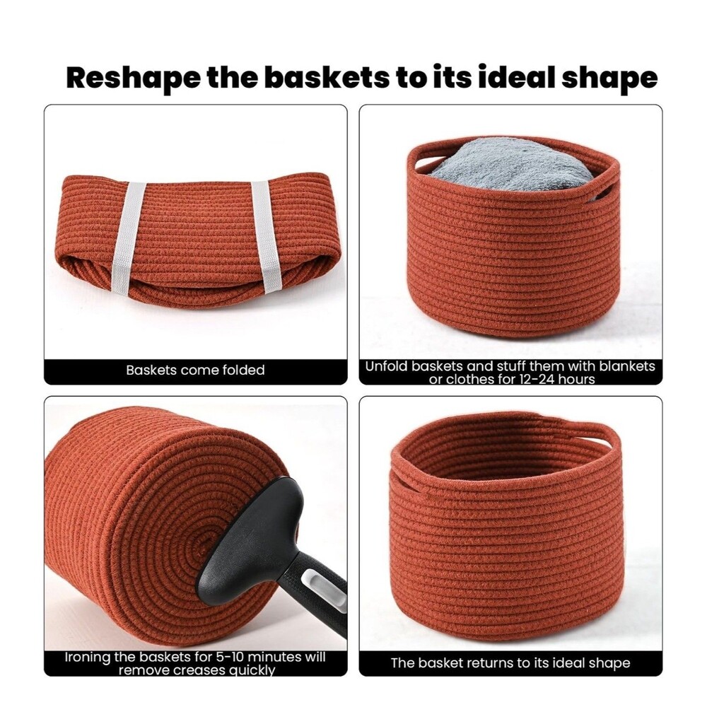 Small Brick Red Woven Storage Baskets Organizer Bins 9.7x9.7x7 Inch 3 Pack